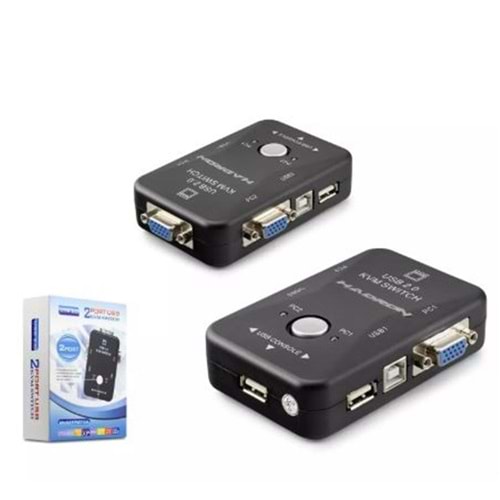 HADRON HDX1360 VGA USB KVM SWITCH 2GİRİŞ 1ÇIKIŞ SİYAH