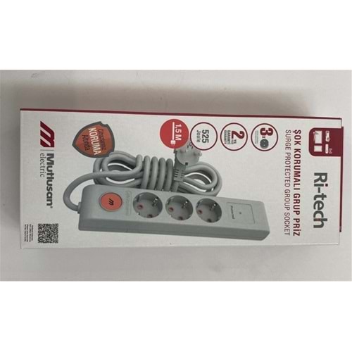 Mutlusan Ri-Tech 3 lü Şok Korumalı Grup Priz 1.5m (001 175 370002 15 00)