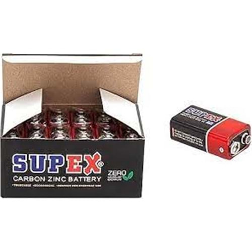 Supex 6F22 9V Çinko Karbon Pil 12 li Paket 