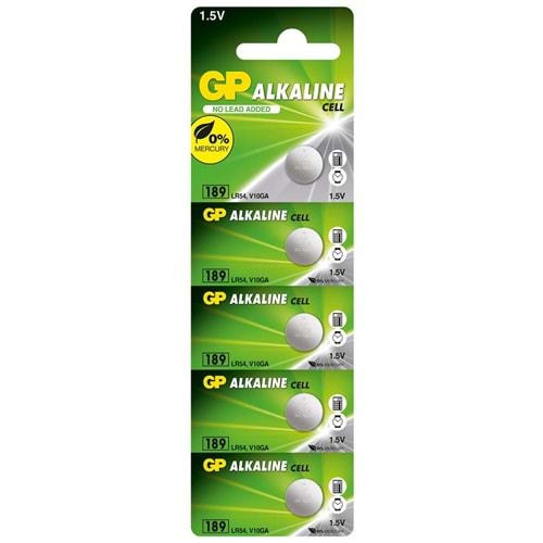 GP GP189-C5 LR54 AG10-LR1130 Alkalin Düğme Pil 5'li Paket