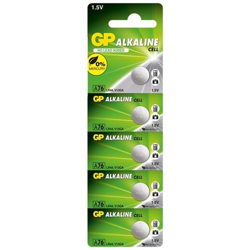 GP GPA76-C5 LR44 AG13 Alkalin Düğme Pil 5'li Paket 