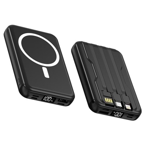 SnapMax SNP-3005 10.000 mah Kablosuz Hızlı Şarj Magsafe Powerbank LED Ekranlı Çoklu Girişli