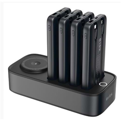 S-link IP-DS40 4 Adet 10000mAH Powerbank li 15W Kablosuz Şarj Siyah Taşınabilir Şarj İstasyonu
