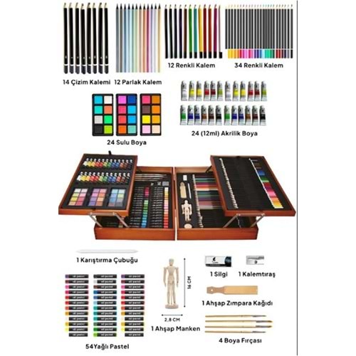 Valletta VLT1576 Mendoza 185li Çift Kat Ahşap Kutulu Karışık Boyama Seti 