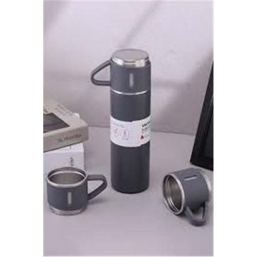 HYTECH HY-TM11 Mat Gri 500ML İç 304 Dış 201 Paslanmaz Çelik Kupa Bardak Termos