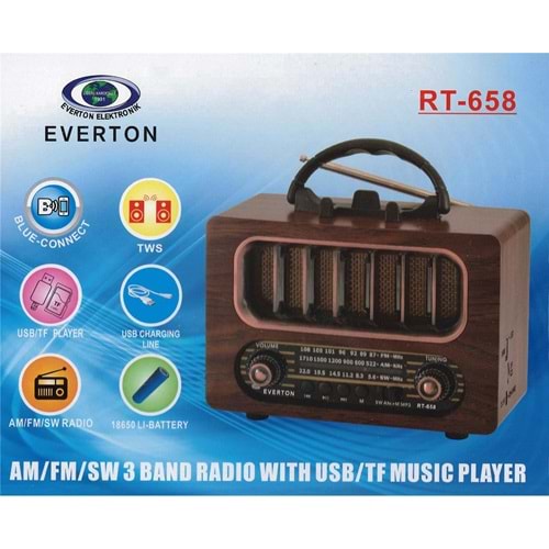 Everton Rt-658 Bluetooth Fm-Usb-Tf-Aux Şarjlı Nostaljik Radyo