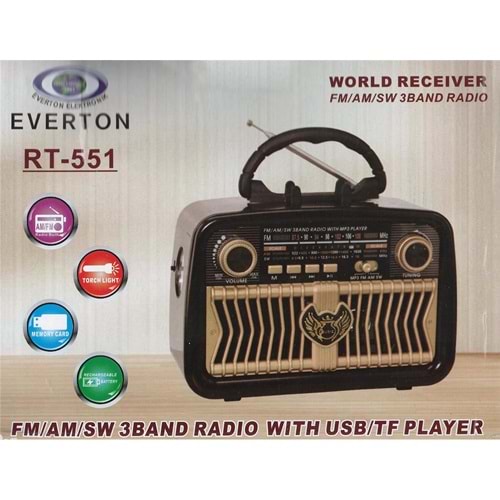 Everton Rt-551 Bluetooth Fm-Usb-Tf-Aux Şarjlı Nostaljik Radyo