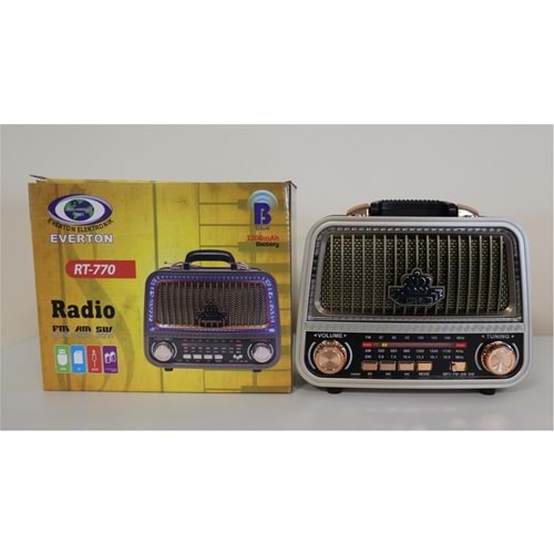Everton Rt-770 Şarjlı Led Işıklı Nostaljik Radyo(Bluetooth Fm-Usb-Tf-Aux)