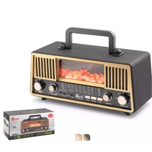 HADRON FP331S Bluetooth Nostaljik Hoparlör FM RGB Alev Efektli Solar Panelli - Siyah