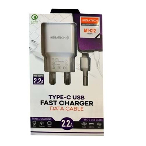 Megatech Mt-CT2 2.2a 2ın1 Typc-e Ev Şarj+Type-c Kablo Hızlı Şarj