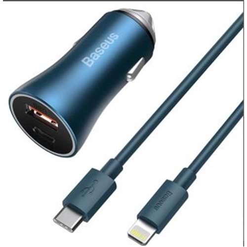 Baseus TZCCJD-03 Golden Contactor Pro Lightning Kablolu Araç Şarj Seti Mavi