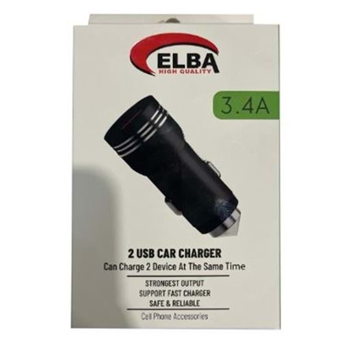 Elba ELB29 3.4 Siyah 2usb Metal Araç Çakmaklık Şarj Aleti Hızlı Şarj 