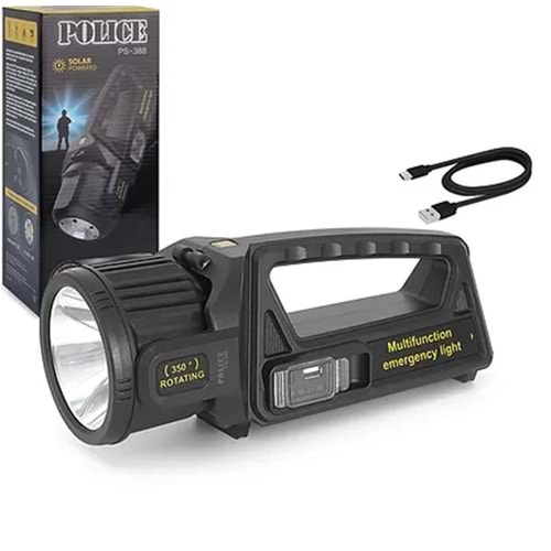 Polıce PS-388 Spot Fener Powerbank Özellikli Solarlı (Güneş Enerji) Şarjlı 180 Derece Oynar Başlık