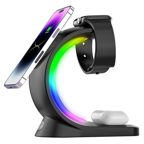 S-link SL-CW20 Telefon, Saat, Kulaklık Uyumlu 15W Siyah RGB Kablosuz Şarj Cihazı