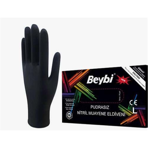 Beybi Muayene Medium Pudrasız Siyah Nitril Eldiven
