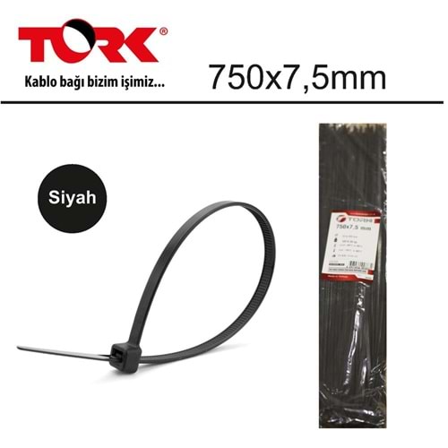 Tork TRK-750-7,5mm Siyah 100lü Kablo Bağı 