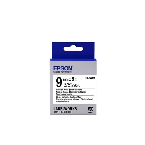 Epson LK-3WBW Güçlü Yapışkanlı Beyaz Üzeri Siyah 9mm 9Metre Etiket