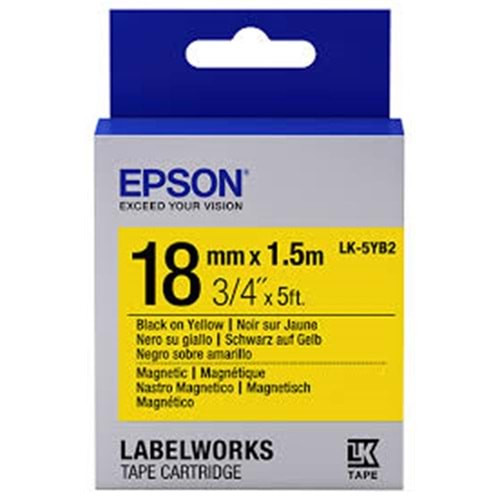 Epson LK-5YB2 Mıknatıslı Sarı Üzeri Siyah 18mm 9Metre Etiket