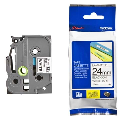 Brother TZE-251 24 mm Beyaz Üzeri Siyah Laminasyonlu Etiket