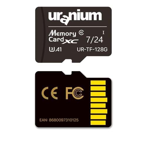 128GB URANIUM UR-TF-128G MICRO SD CARD U3 7/24 SURVEILLANCE 100/50MBS INDUSTRIAL HAFIZA KARTI (3 YIL GARANTİ) 