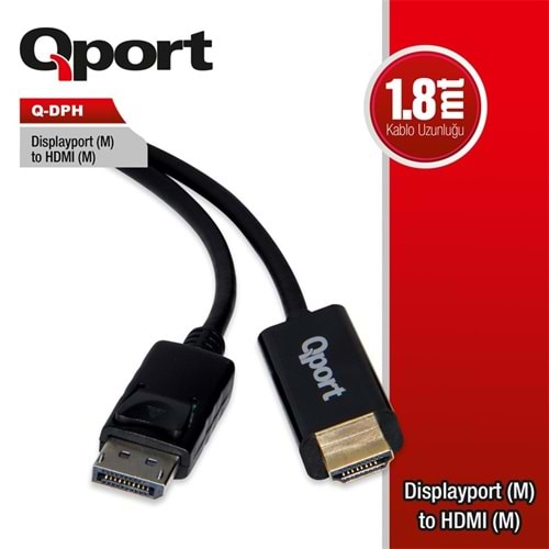 QPORT Q-DPH DISPLAY PORT(M) TO HDMI(M) 1.80 METRE ÇEVİRİCİ KABLO 