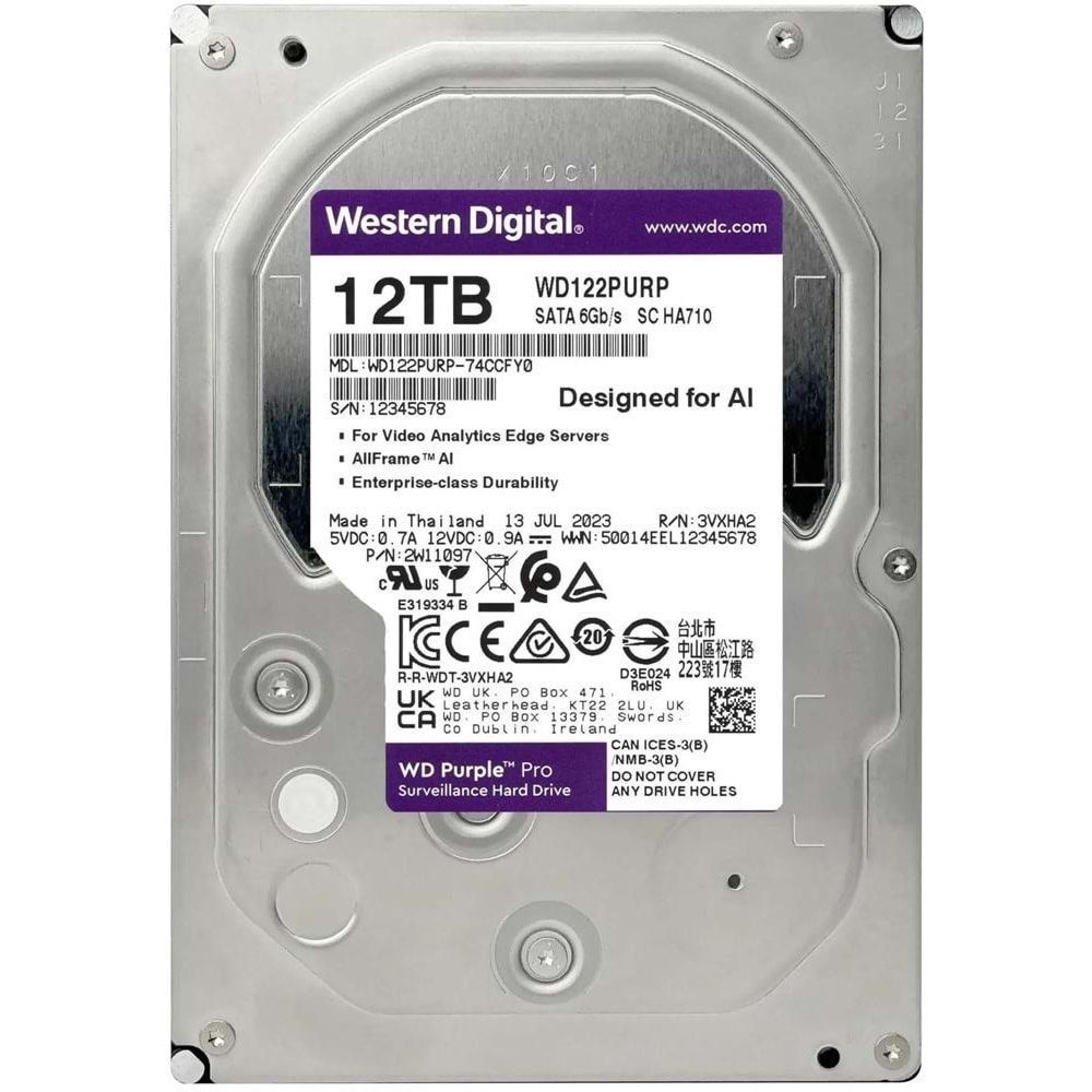 Wd 12Tb Purple Pro WD122PURP 7200 RPM 512MB Cache SATA 6.0Gb-s 3.5