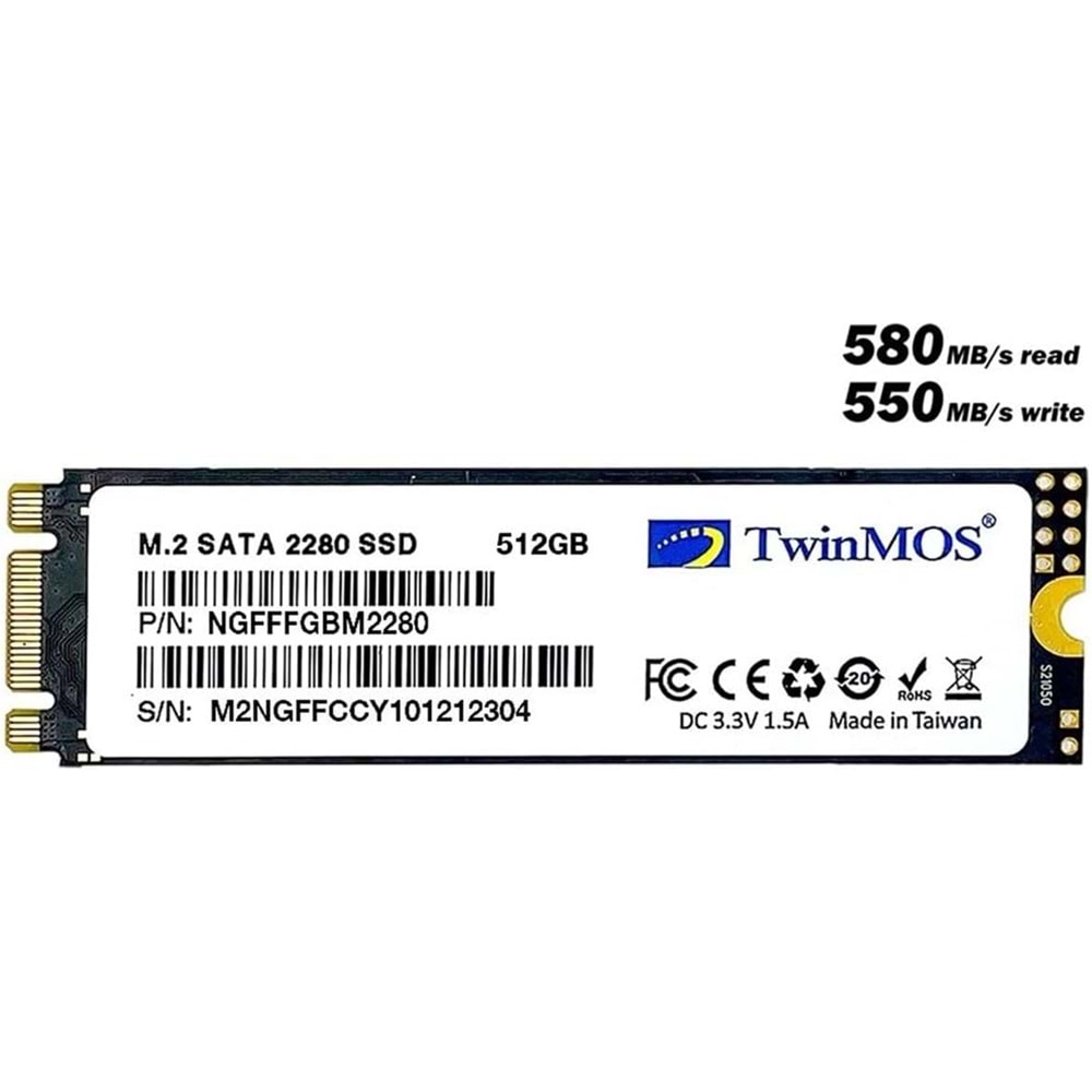TwinMOS 512GB NGFFFGBM2280 M.2 2280 SATA3 SSD (580Mb-550Mb-s) 3DNAND Ssd Disk