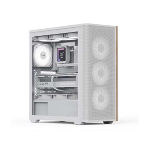 Aerocool AE D501A WH 4x12cm Fanlı Ahşap Ön Panel Tempered Cam Yan ve Mesh Ön Panel, USB Type-C,ATX