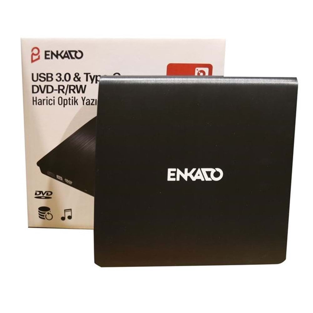 Enkado Ekd-Udvd120 Type-C - USB 3.0 DVD-R-CD-R-RW- Dvd-Rw Ultra Slim Harici Optik Yazıcı Siyah