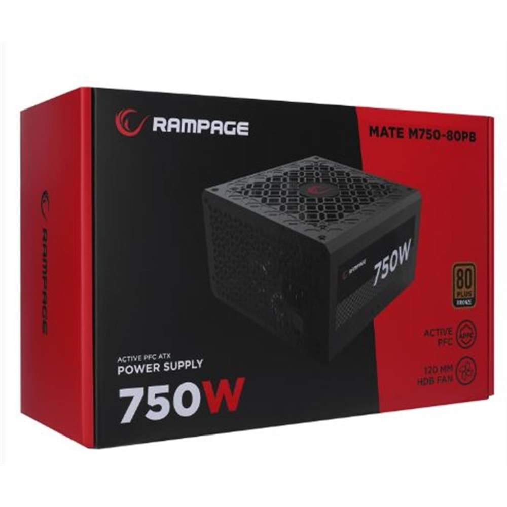 Rampage MATE M750-80PB 750W 12cm Fan Full Modular 80 Plus Bronze Aktif PFC Siyah Power Supply