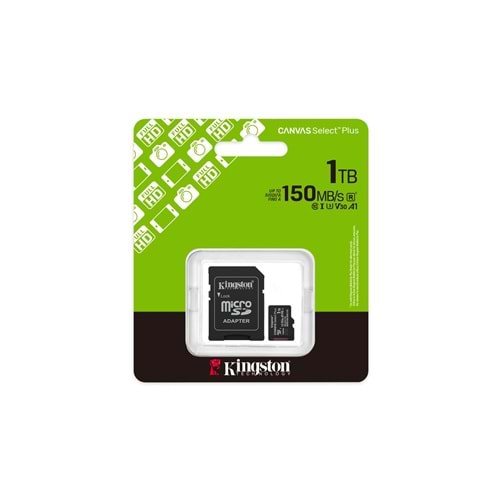 Kingston SDCS3-1TB 1TB microSDXC Canvas Select Plus Gen3 150MB-s A1 Card + Adapter Hafıza Kartı 