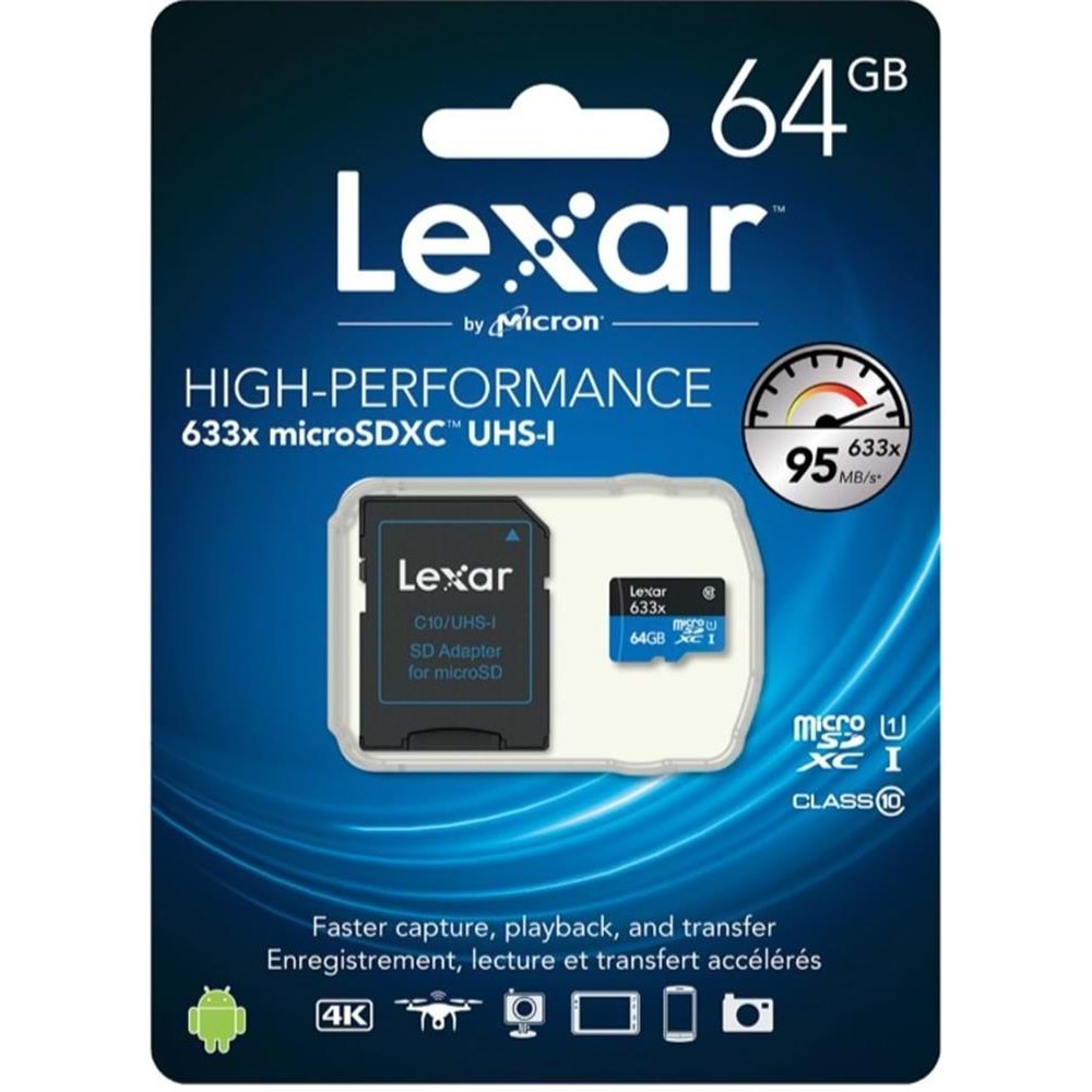 Lexar 64GB C10 A1 V30 U3 Hafıza Kartı + Adaptör