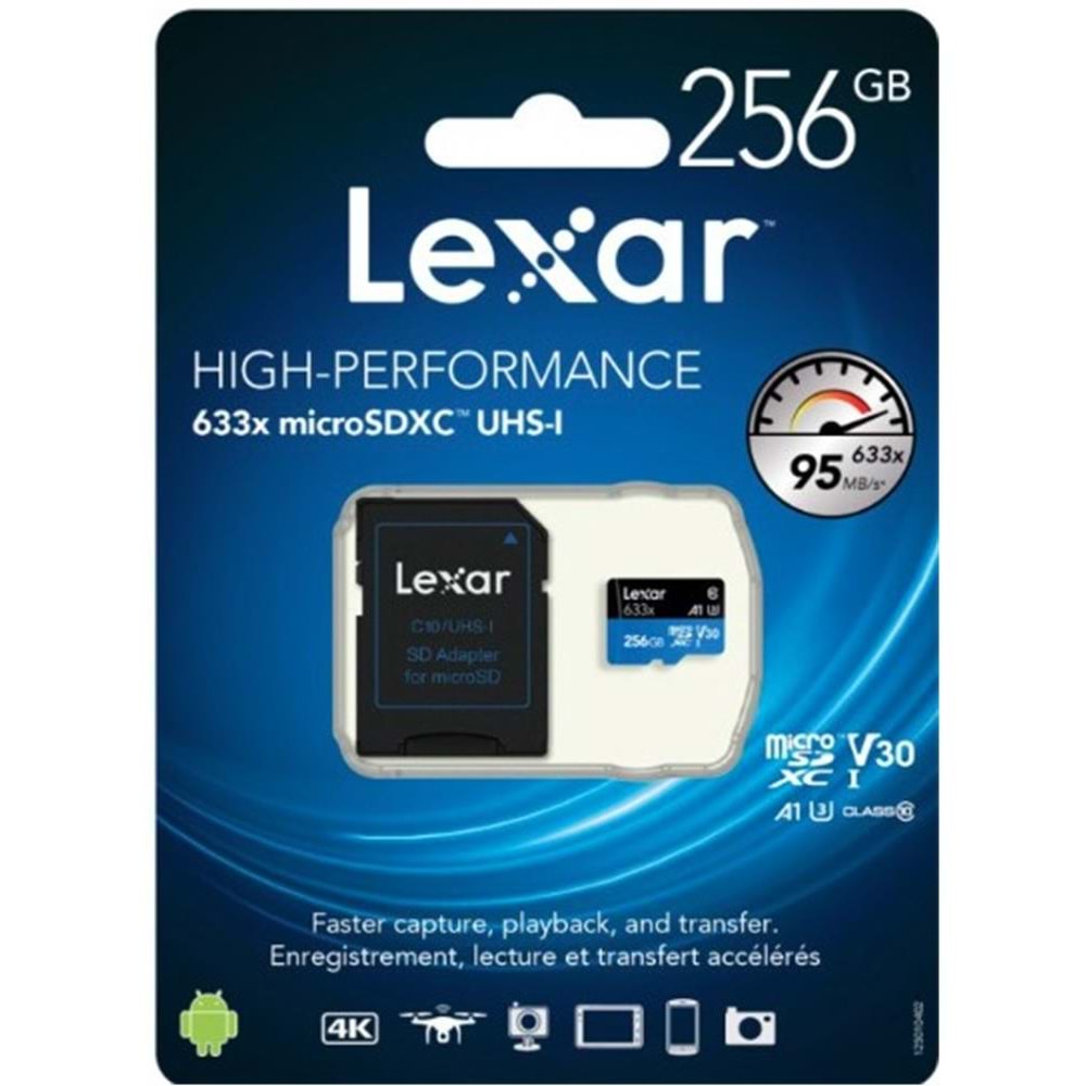 Lexar 512gb microSDXC™ UHS-I, SD adaptörlü, 100 MB-snye kadar okuma, 70 MB-snye kadar yazma