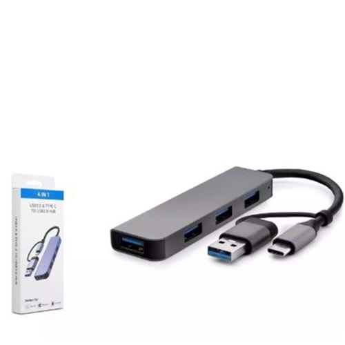 HADRON HDX7825 TYPE-C + USB3.0 HUB 4-USB3.0 GRİ