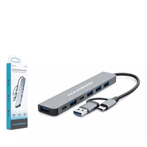 Hadron Hdx7827 Type-C Hub 2-Type-C + 4-Usb3.0 + 7In1 Gri
