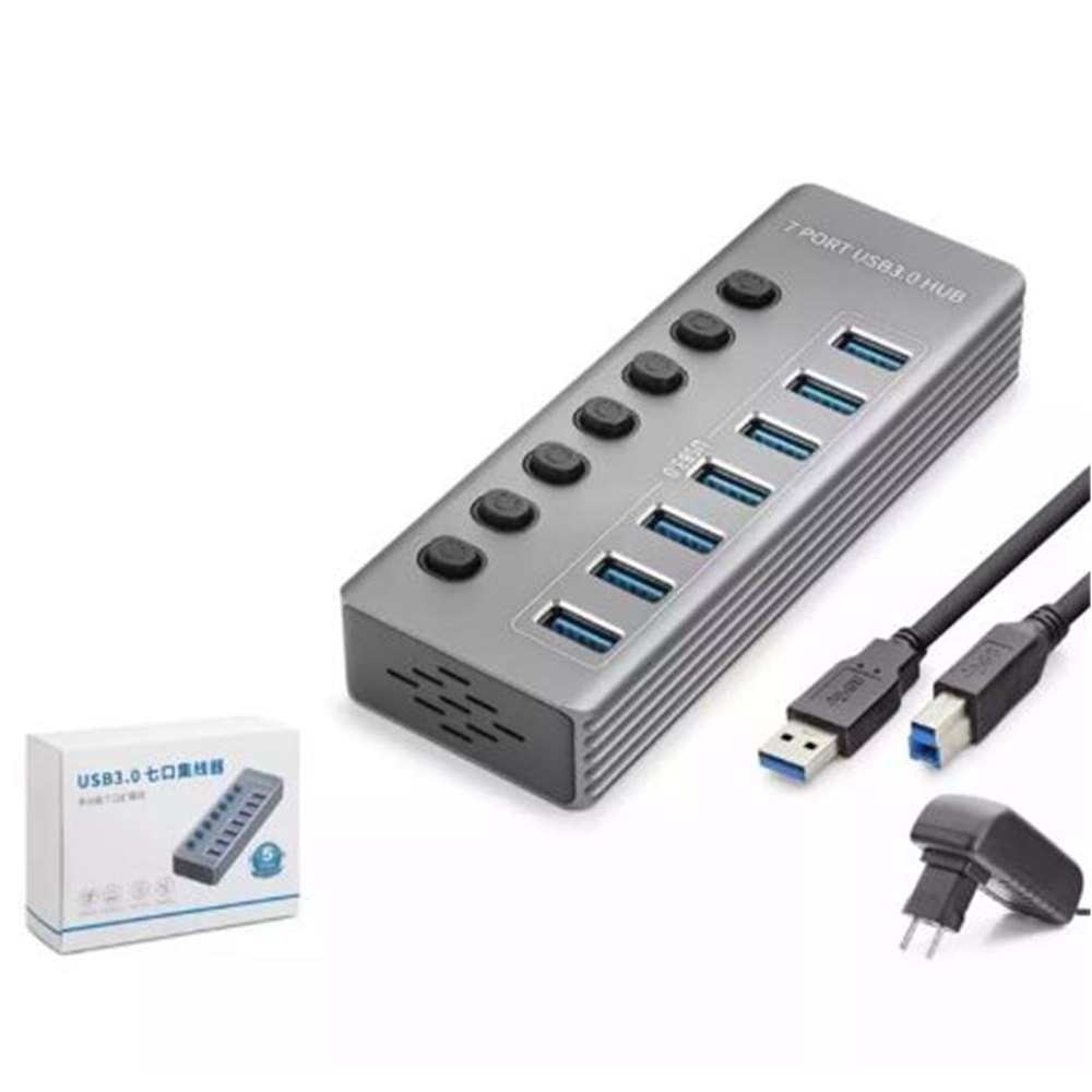 Hadron Hdx7047 Usb Hub 3.0 7-Usb 7-Anahtarlı 5Gbps High Speed 7in1 Gri