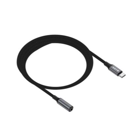 S-link Armor FC-01 15cm Type-C to F AUX Örgülü Metal Başlıklı Siyah Ses Kablosu