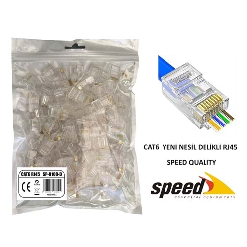 Speed SP-U100 D CAT6 100 Adet Rj45 Konnektör Delikli Yeni Nesil
