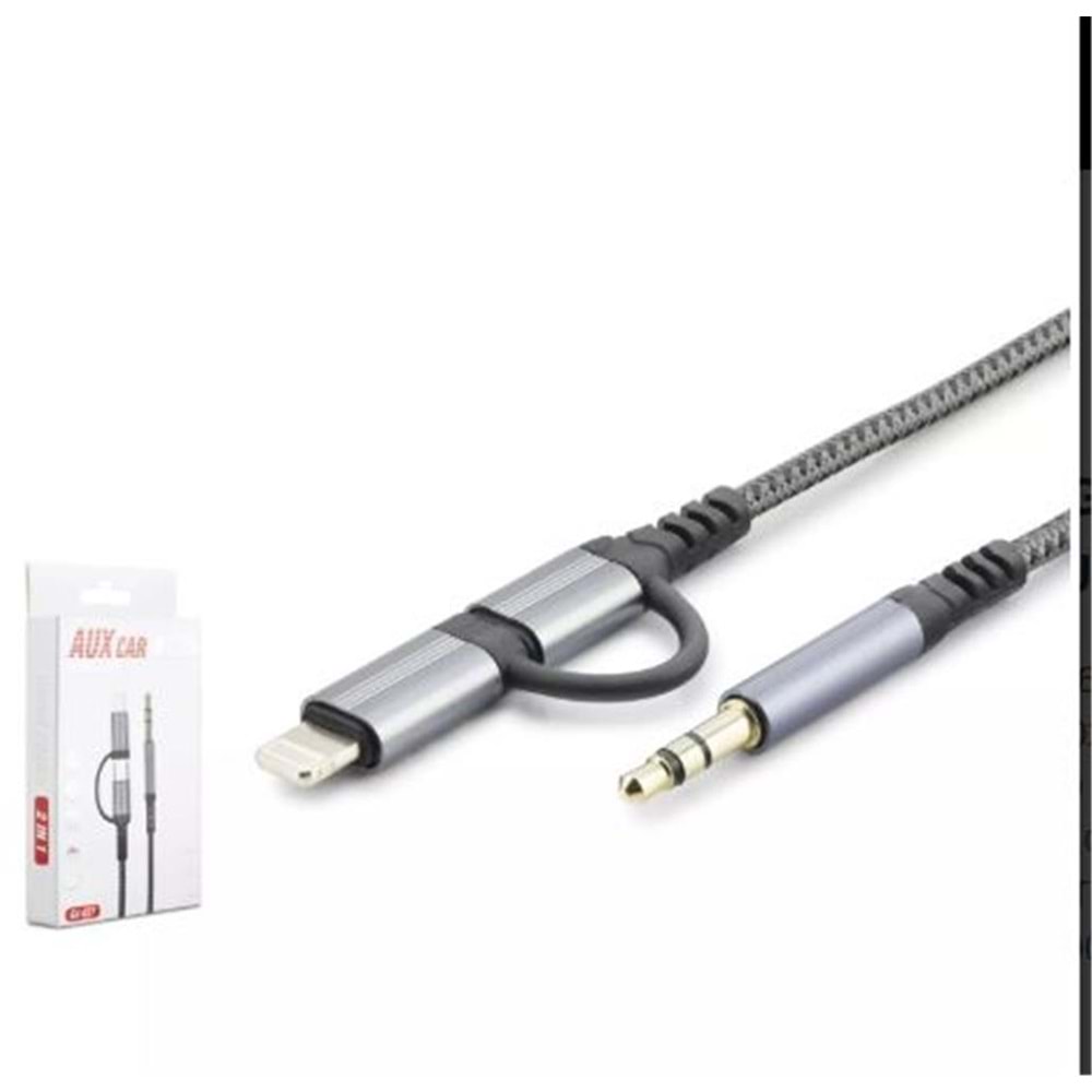HADRON GJ-027 3.5MM TO TYPE-C + LIGHTNING KABLO AUX CAR SİYAH