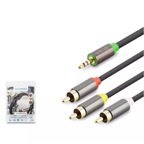 HADRON HDX1064 3.5MM TO 3RCA KABLO 2LINE GOLD 1.5M SİYAH