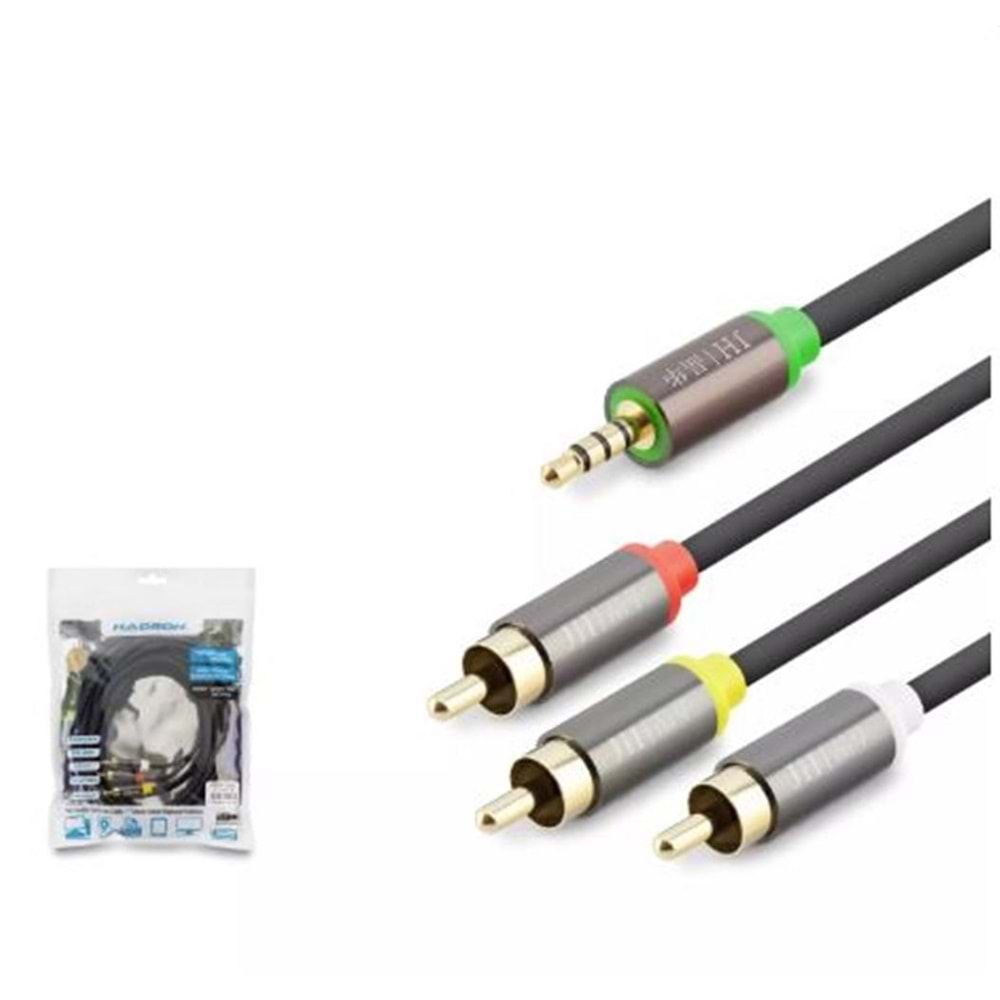 HADRON HDX1066 3.5MM TO 3RCA KABLO 2LINE GOLD 5M SİYAH