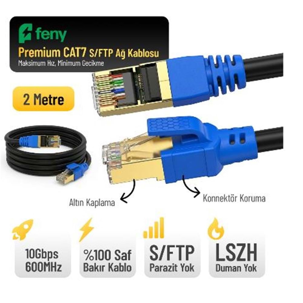 FENY FN-CAT7LS02 10GBPS İNTERNET 60MHZ 2 METRE CAT7 GOLD PATCH KABLO
