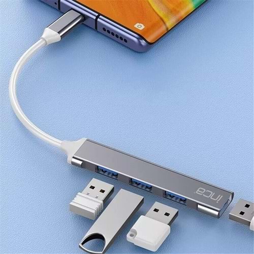 Inca IUSB-04T Type-C Grişli 4Port Usb Hub 3X2.0 USB Çıkış 3.0 USB Çıkış 5 Gbps