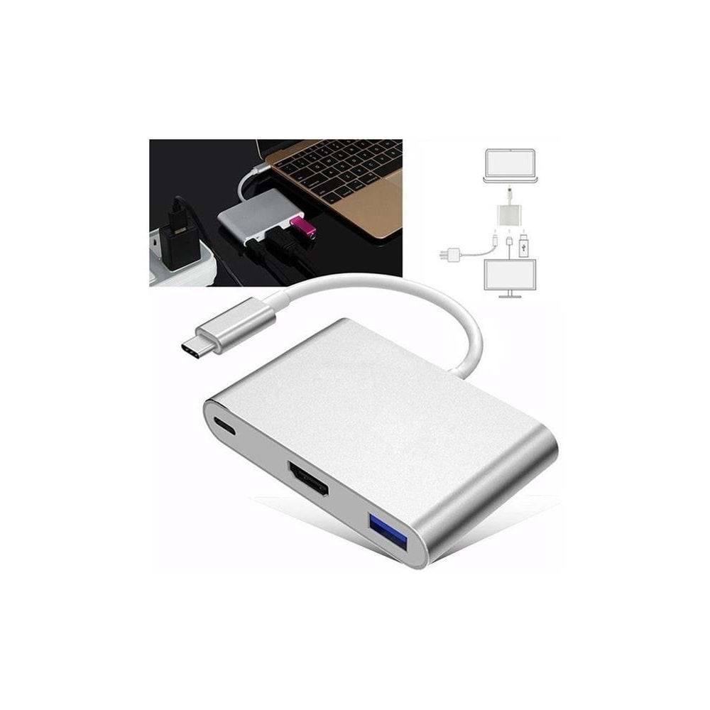 Codegen CDG-CNV39 USB 3.1 Type-C - USB 3.0+ HDMI+ USB 3.1 Type-C Çoklayıcı Adaptör 