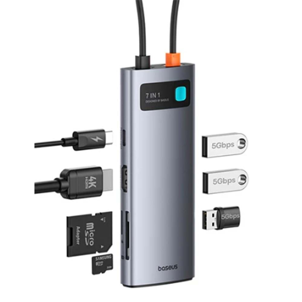 Baseus B00030708811-00 7İn1 Type-C Hub (3 Usb 5Gbps-Hdmı-Sd-Tf-Type-C) 4K@60Hz Ultra Clarity 