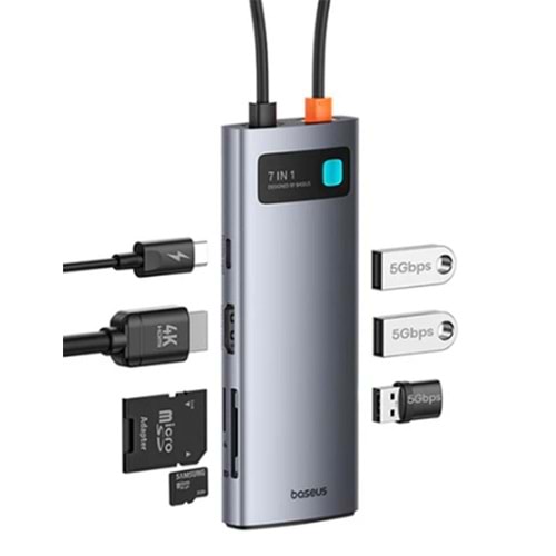 Baseus B00030708811-00 7İn1 Type-C Hub (3 Usb 5Gbps-Hdmı-Sd-Tf-Type-C) 4K@60Hz Ultra Clarity 