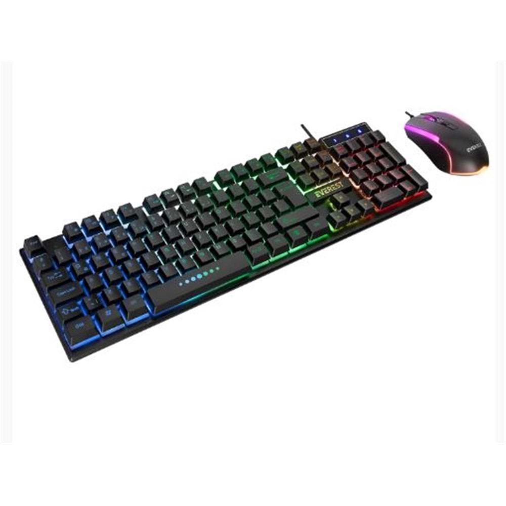 Everest KM-198 Luminax Siyah Gökkuşağı Aydınlatmalı Q Gaming Oyuncu Klavye + Mouse Set
