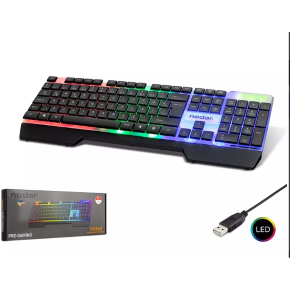 Nodar Nd868 Pro Kablolu Q Oyuncu Klavye Slim Rgb Siyah 105 Tuş 1,5mt Kablo Uzunluğu