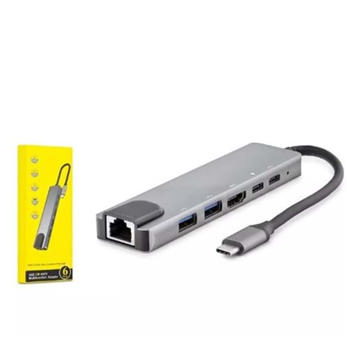 HADRON HDX7791 TYPE-C HDTV COMBO HDMI 4K 30HZ + 2-TYPE-C + 2-USB3.0 + LAN 6IN1 GRİ