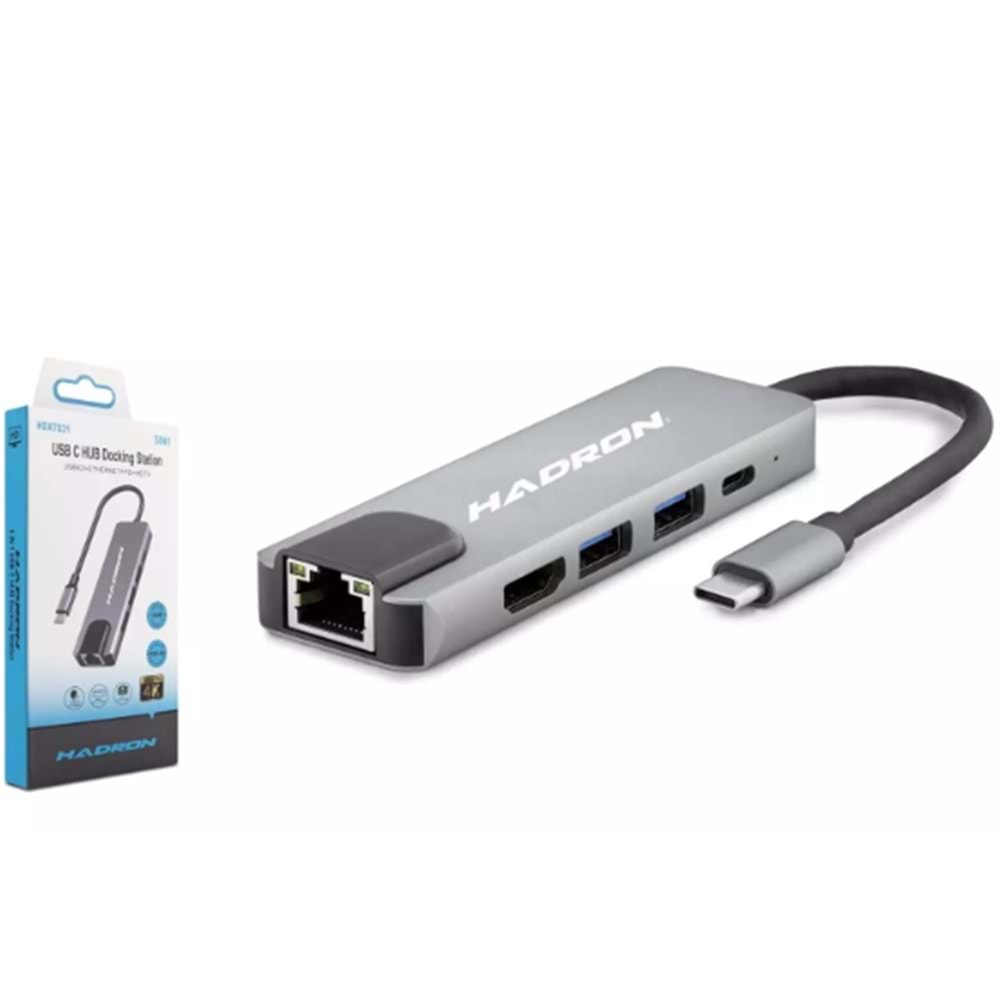 HADRON HDX7831 TYPE-C HDTV COMBO HDMI 4K 30HZ + TYPE-C + 2-USB3.0 + LAN 5IN1 GRİ